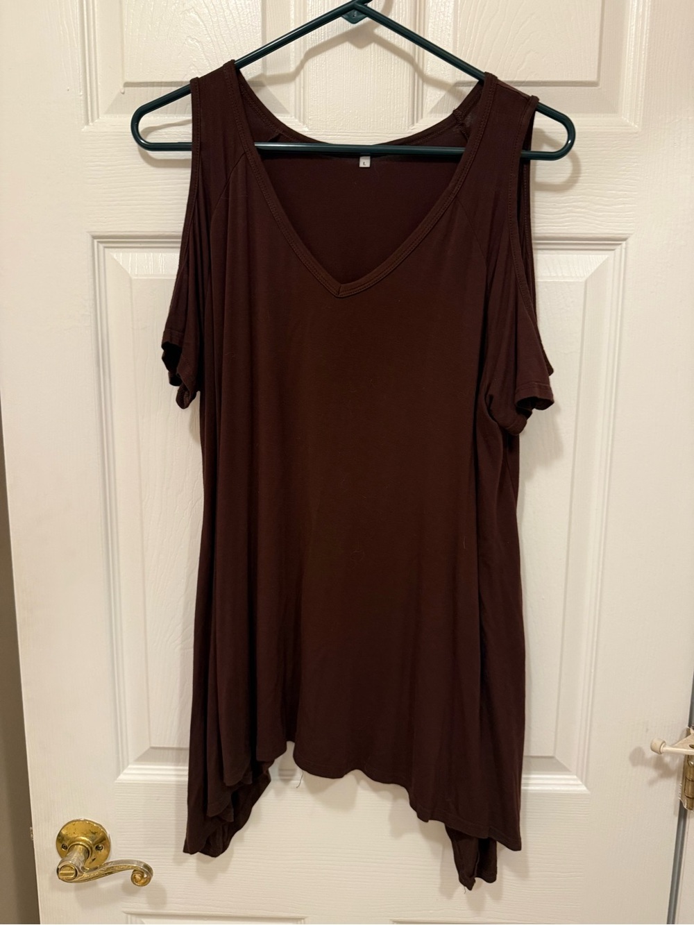 Women’s Cold-Shoulder V-Neck Tunic in Chocolate Brown